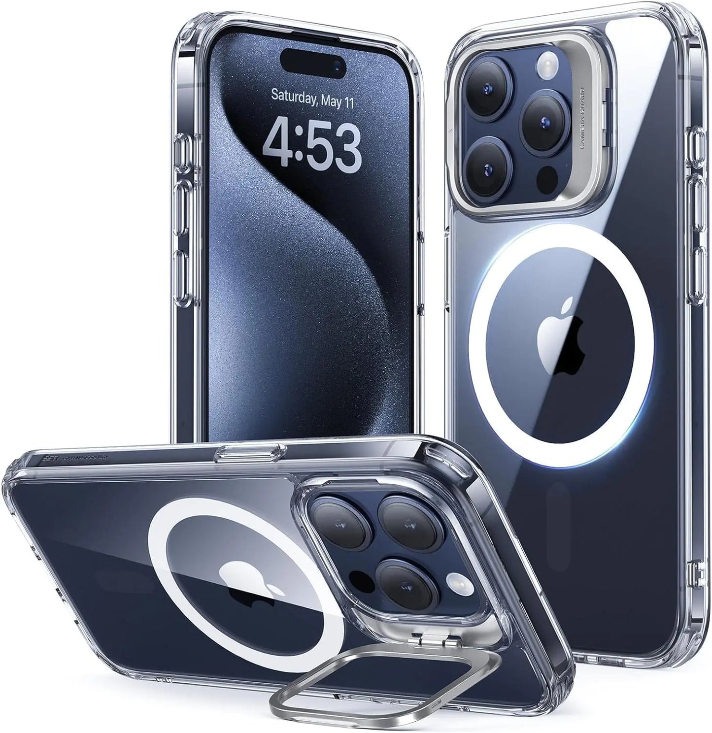 ESR for iPhone 15 Plus Case, Compatible with MagSafe, Military-Grade Protective Case, Built-in Stash Stand Phone Case, Scratch-Resistant Back Cover, Classic Series, Clear