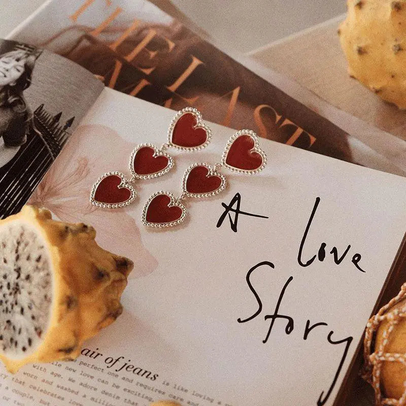 3 Red Hearts Earrings WEM Support (www.WEM.support)