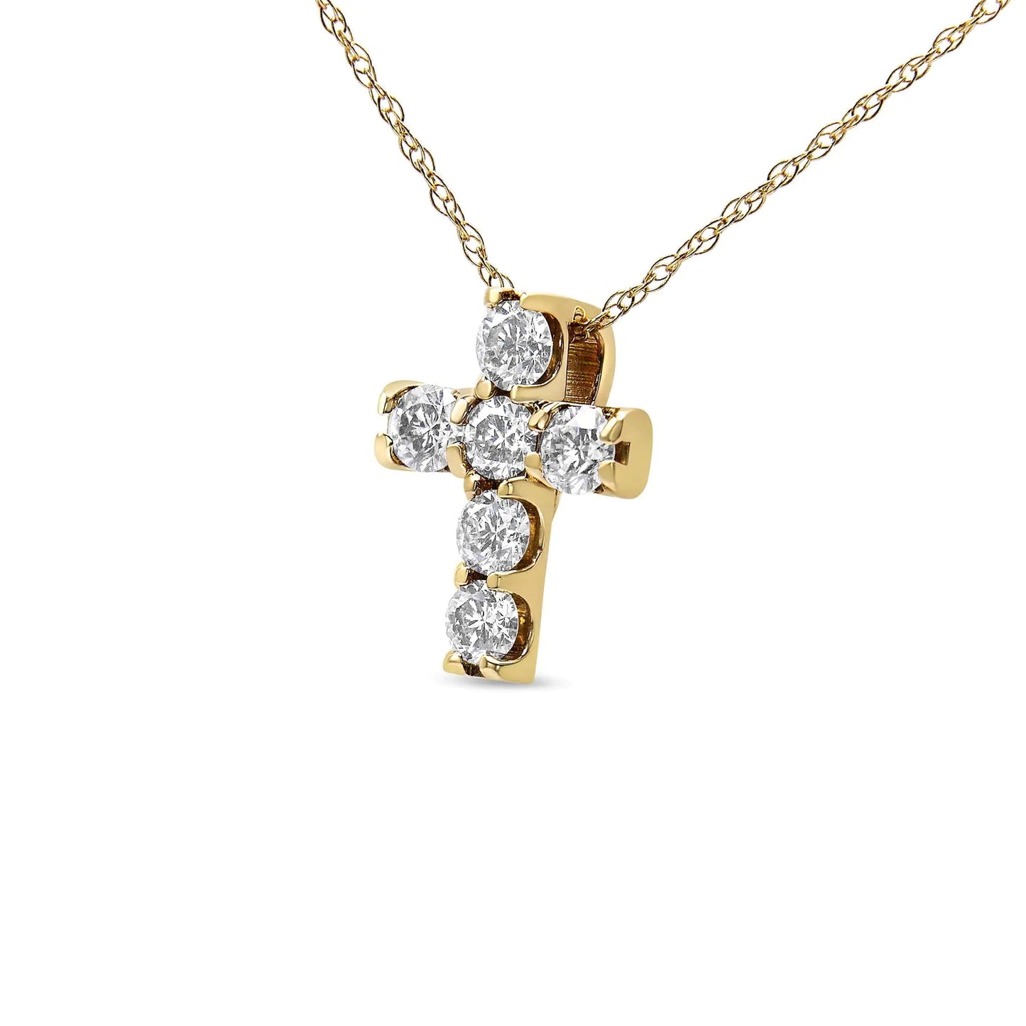 14K Yellow Gold 1/2 Cttw Round Brilliant Cut Diamond Mini Cross 18" Pendant Necklace (J-K Color, VS2-SI1 Clarity) WEM Support (www.WEM.support)