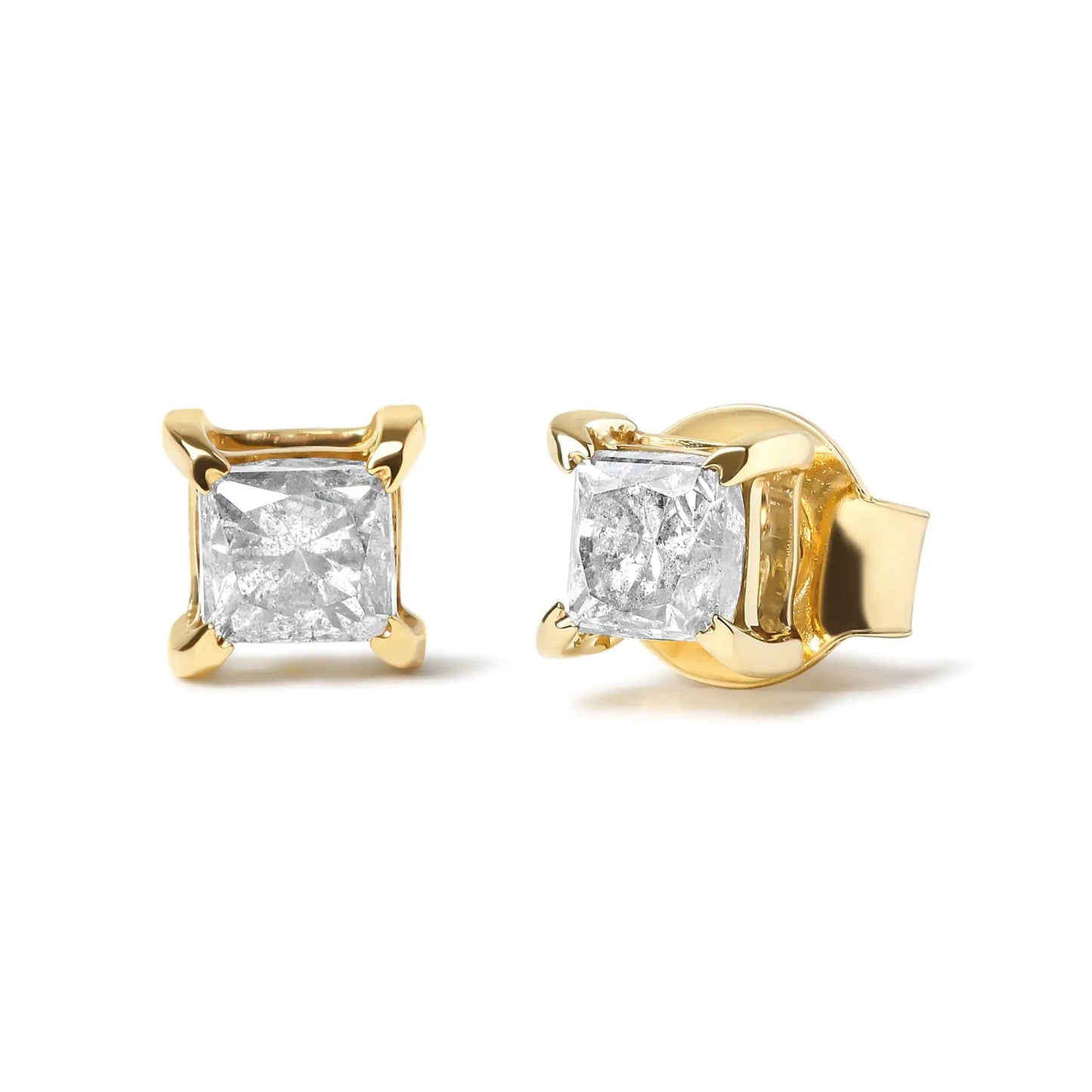 14K Yellow Gold 5/8 Cttw Princess Natural Brown Color Diamond 4-Prong Stud Earrings (Brown Color, VS2-SI1 Clarity) WEM Support (www.WEM.support)