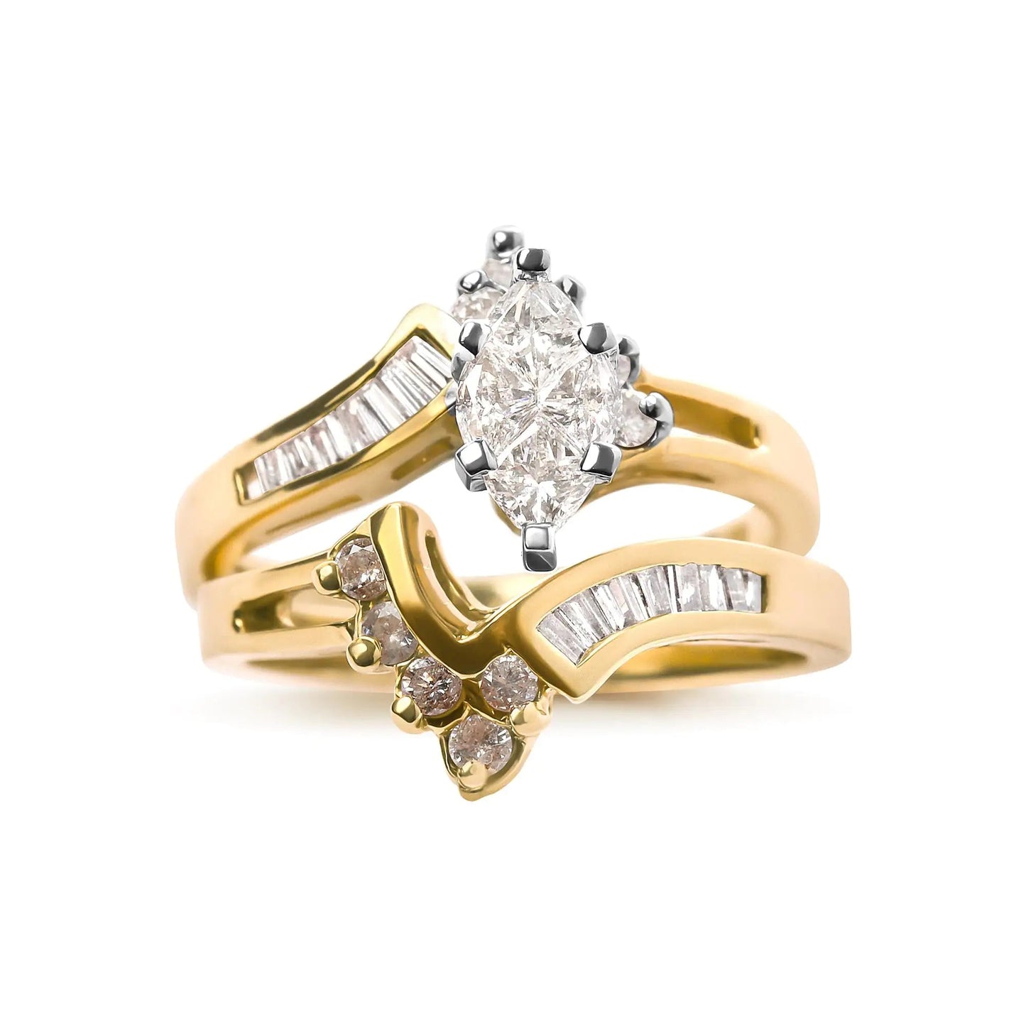 14K Two Tone 3/4 Cttw Diamond Engagement Ring Set (H-I Color, SI1-SI2 Clarity) WEM Support (www.WEM.support)
