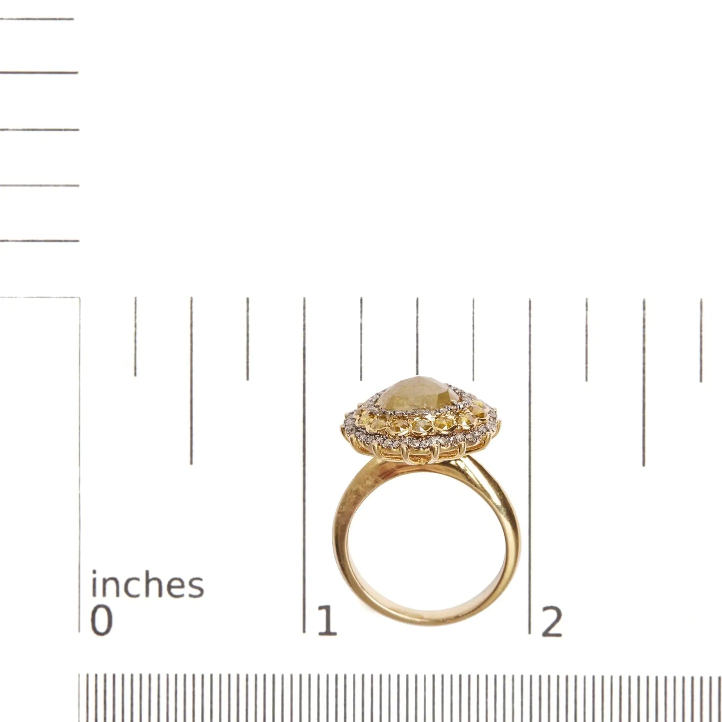 14K Yellow Gold 3.00 Cttw Yellow Rose Cut and White Diamond Halo Cocktail Ring (Yellow/I-J Color, I1-I2 Clarity) - Size 7 WEM Support (www.WEM.support)