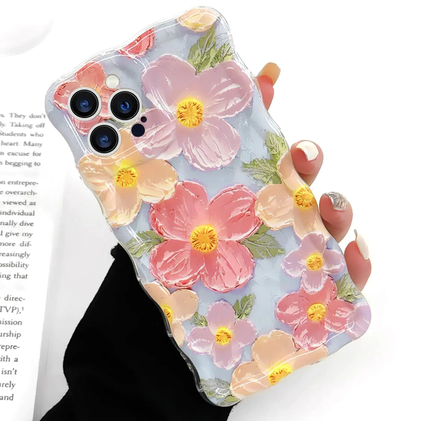 Floral Case for iPhone 13, Curly Wave Frame Flower Phone Case for Girls Women Soft Protective Cover for iPhone 13 6.1 inch HejK.com