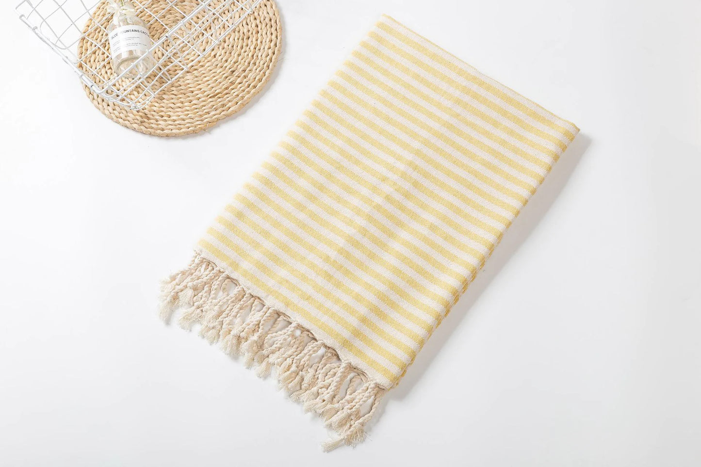 Fringed Beach Towel Polyester Cotton Wearable Striped Bath Towel Cushion Tablecloth