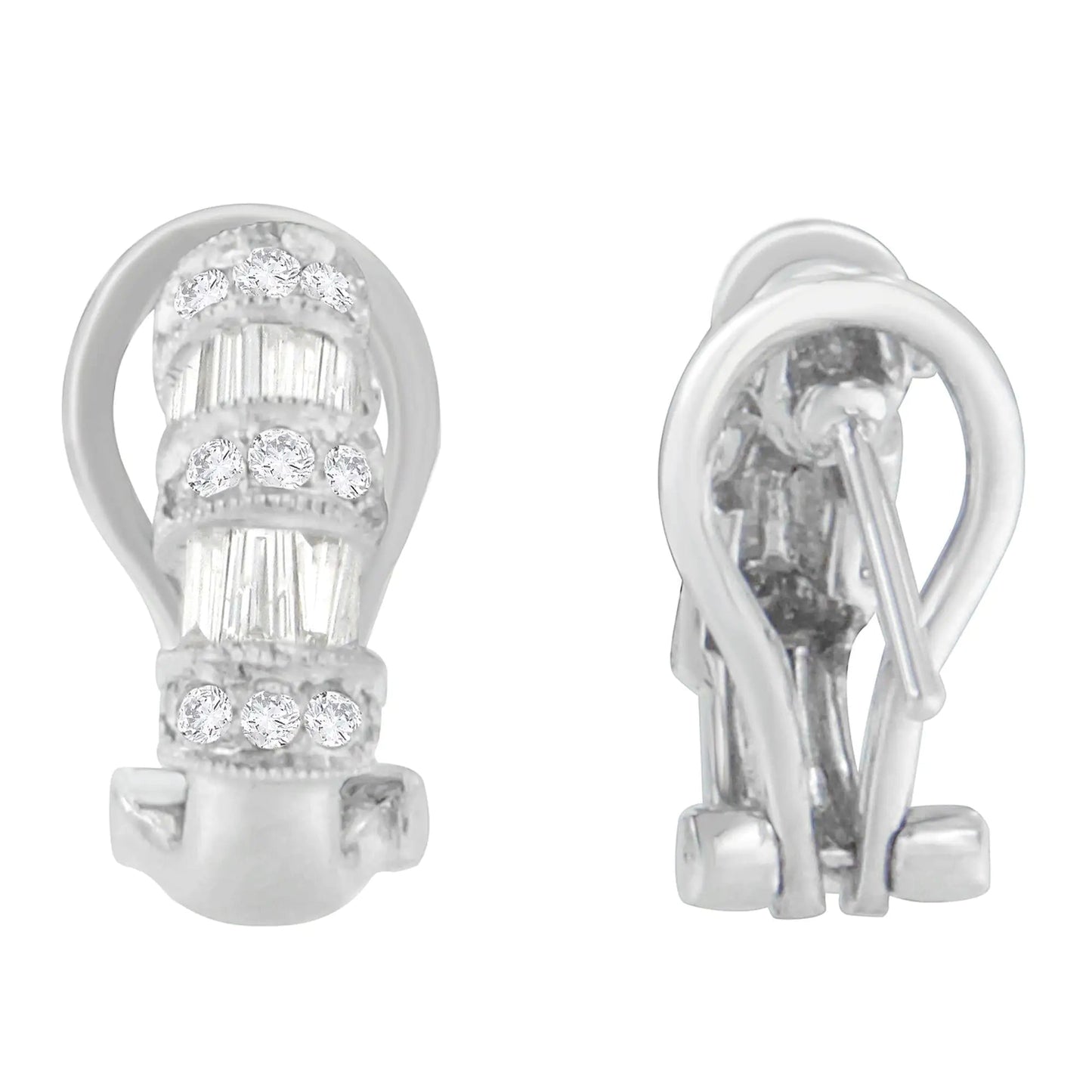 14K White Gold 1 cttw Round and Baguette Cut Diamond Earrings (H-I, SI2-I1) WEM Support (www.WEM.support)