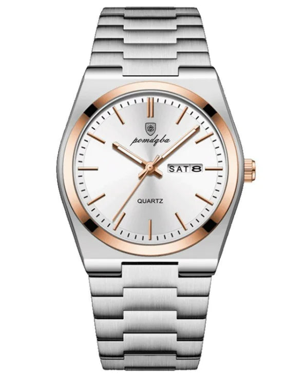 A green Ultra-thin Waterproof Luminous Quartz Watch with a silver stainless steel case and a green leather strap.