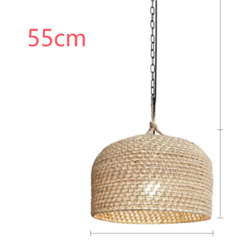 A beige hemp rope woven pendant light fixture, 55cm in height, against a white background.