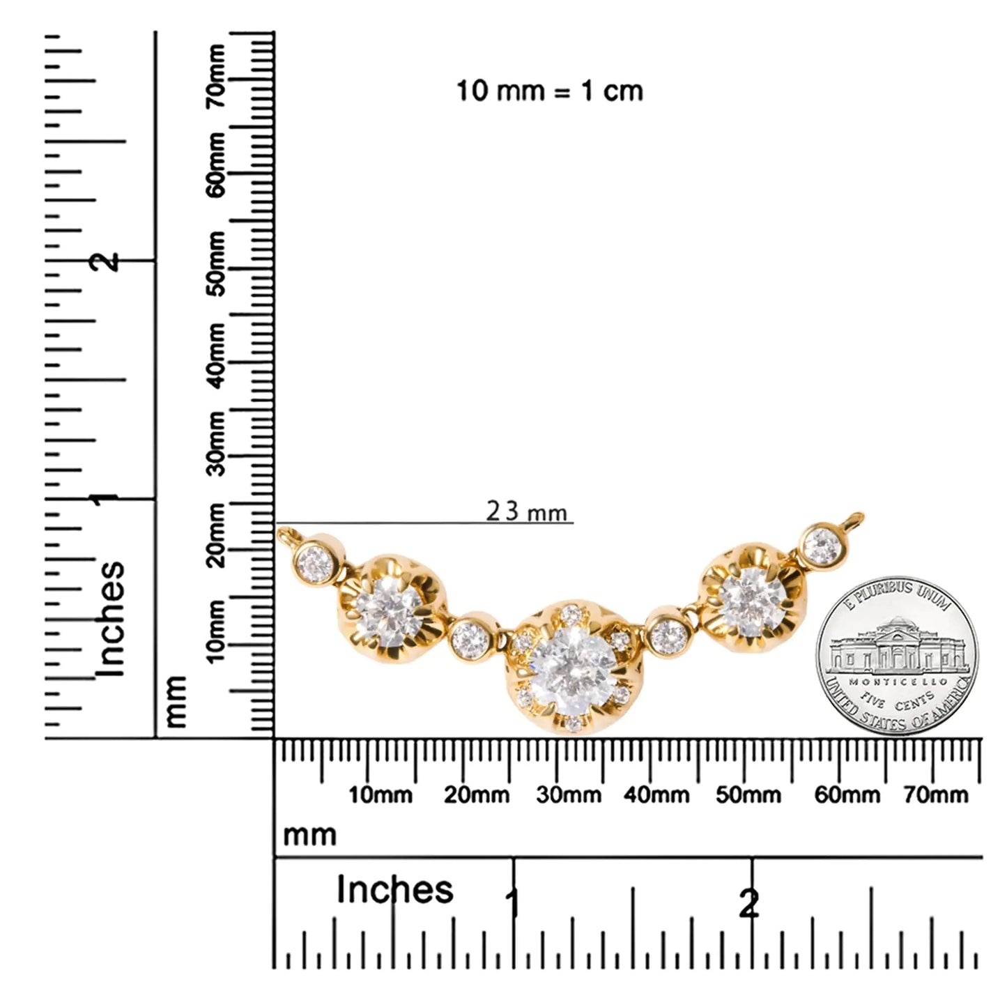 14k Yellow Gold 3/4 Cttw 3 Stone Round Diamond 18" Statement Necklace (H-I Color, I1-I2 Clarity) WEM Support (www.WEM.support)