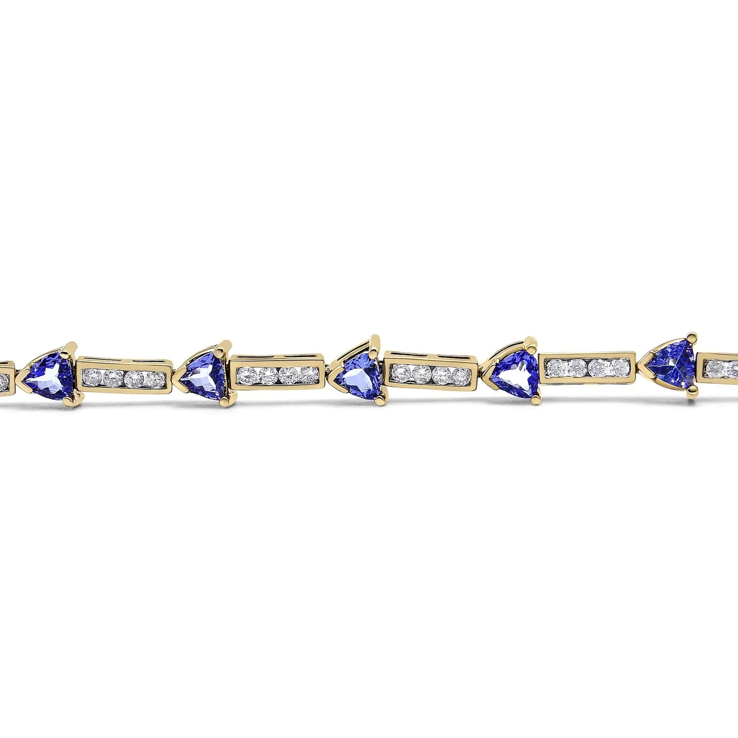 14K Yellow Gold 1 5/8 Cttw Diamond and 5MM Trillion Blue Tanzanite Link Bracelet (H-I Color, I1-I2 Clarity) - 7" WEM Support (www.WEM.support)
