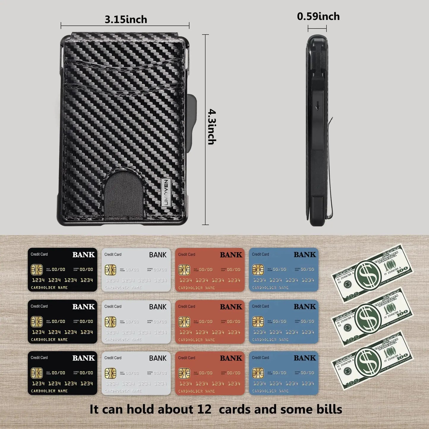 umoven Wallet for Men - with Money Clip Slim Leather Slots Credit Card Holder RFID Blocking Bifold Minimalist Wallet (Money Clip Inside) Carbon Black-01 My Store