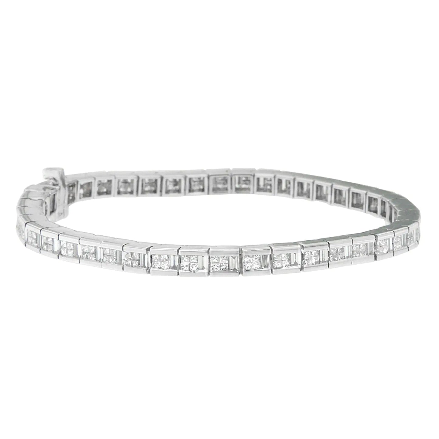 14K White Gold Princess and Baguette Cut Diamond Eternity Bracelet (4 3/8 cttw, G-H Color, VS1-VS2 Clarity) WEM Support (www.WEM.support)
