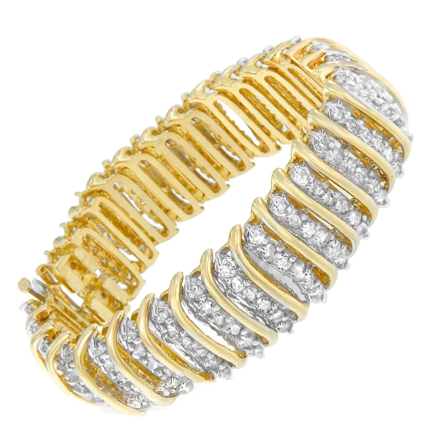 10K Yellow Gold 15.0 Cttw Diamond S Shaped Wave Link Two Tone 7” Tennis Bracelet (J-K Color, I2-I3 Clarity) WEM Support (www.WEM.support)