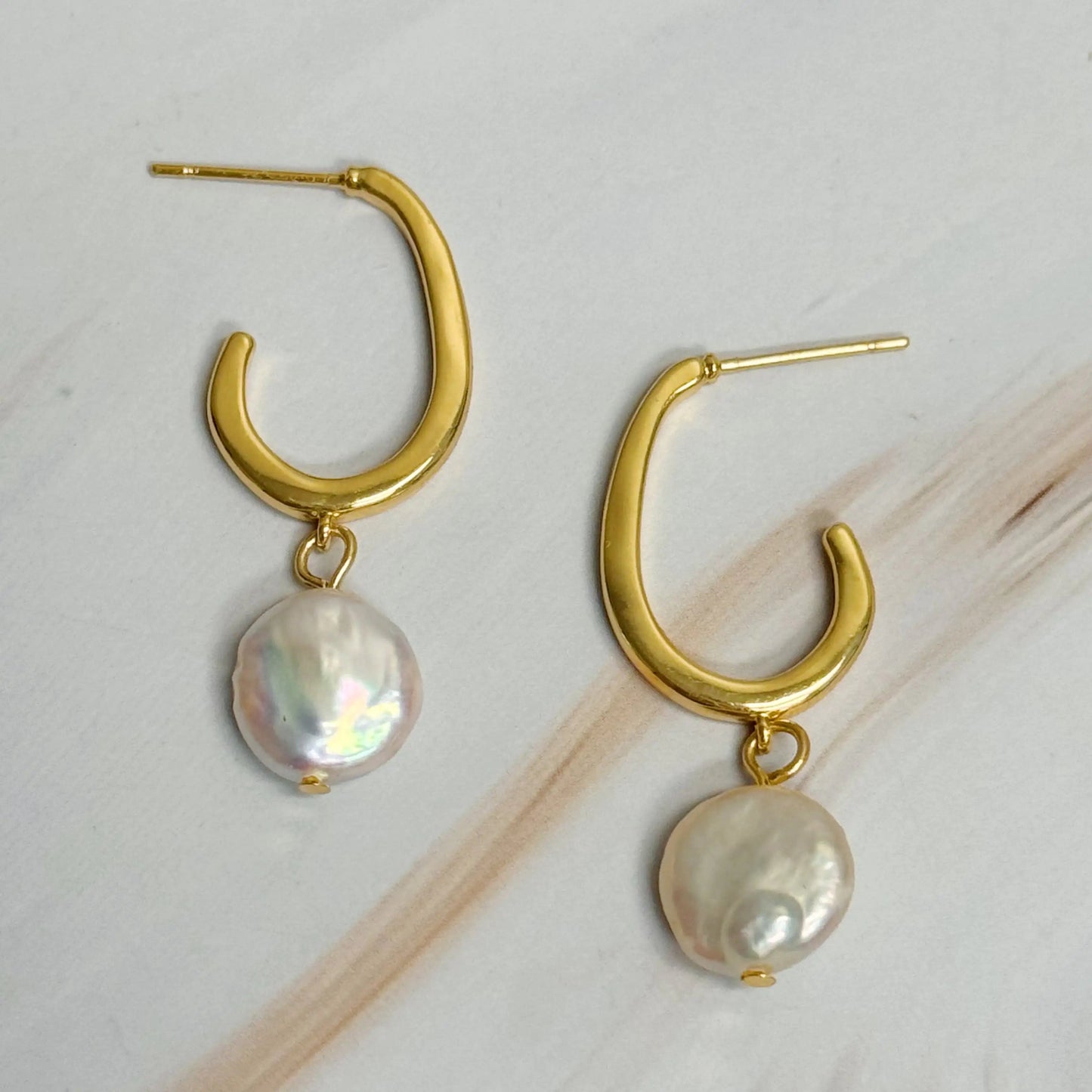 Dangle Pearl Gold Hoop Earrings WEM Support (www.WEM.support)
