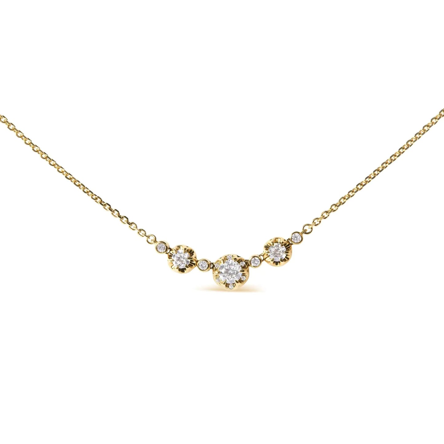 14k Yellow Gold 3/4 Cttw 3 Stone Round Diamond 18" Statement Necklace (H-I Color, I1-I2 Clarity) WEM Support (www.WEM.support)