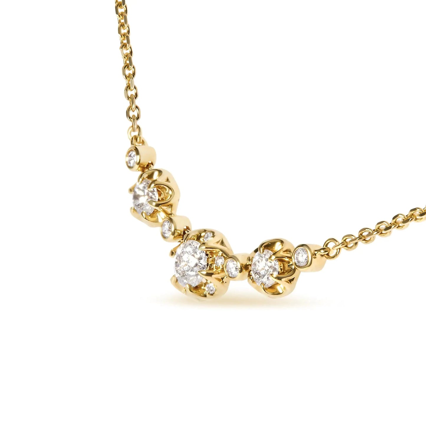 14k Yellow Gold 3/4 Cttw 3 Stone Round Diamond 18" Statement Necklace (H-I Color, I1-I2 Clarity) WEM Support (www.WEM.support)