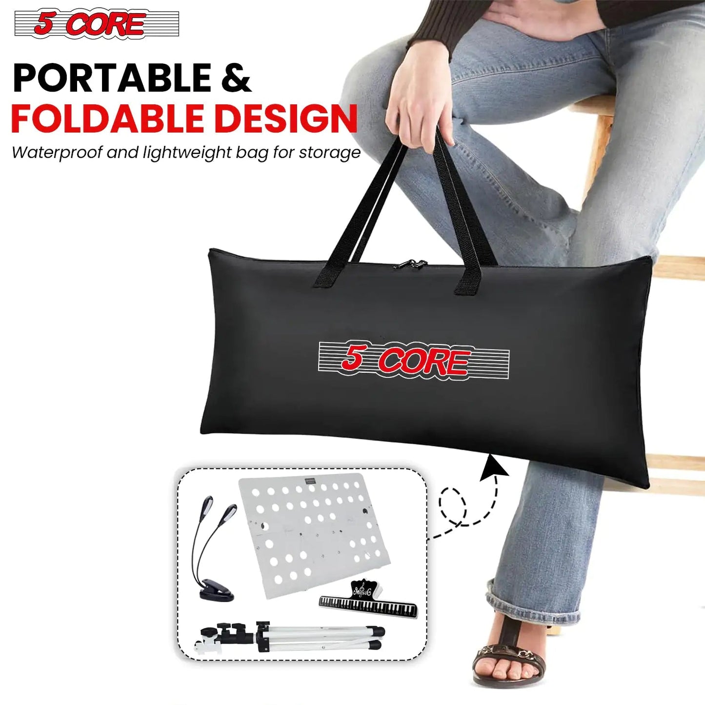 5Core Music Stand For Sheet Music Portable Tripod Adjustable Folding Note Holder White WEM Support (www.WEM.support)