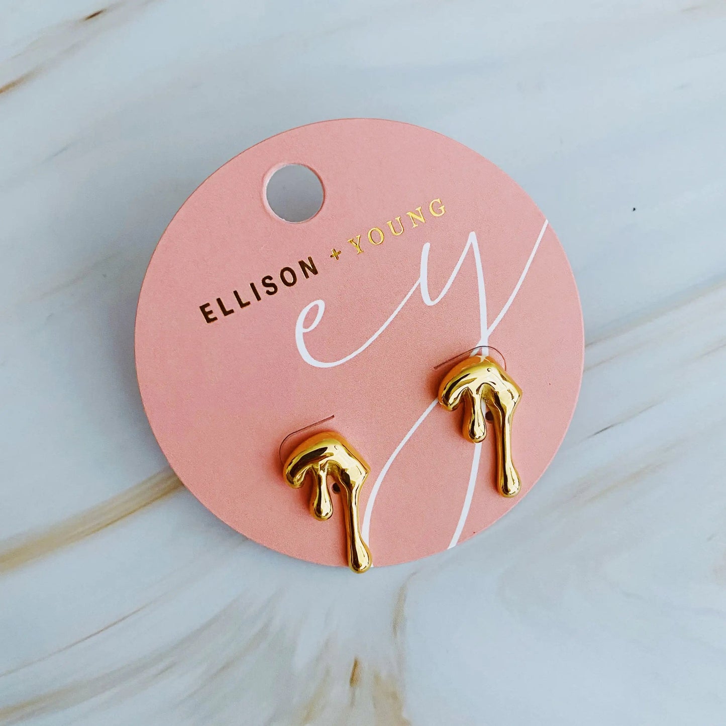 Draping Gold Molten Stud Earrings WEM Support (www.WEM.support)