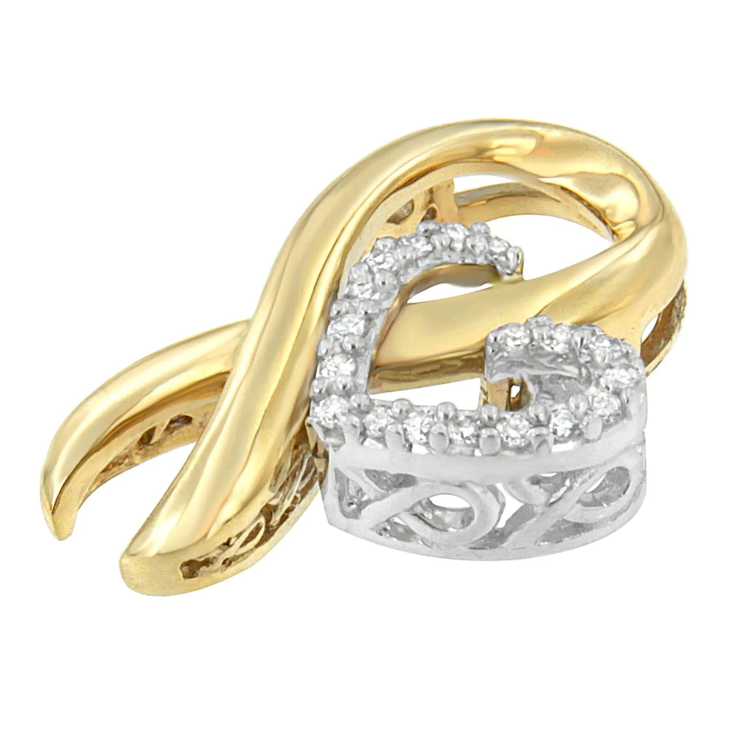 10K Yellow Gold and .925 Sterling Silver 1/10 cttw Diamond Heart Pendant Necklace (H-I, I1-I2) WEM Support (www.WEM.support)