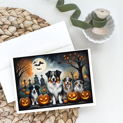 Australian Shepherd Spooky Halloween Greeting Cards Pack of 8 WEM Support (www.WEM.support)