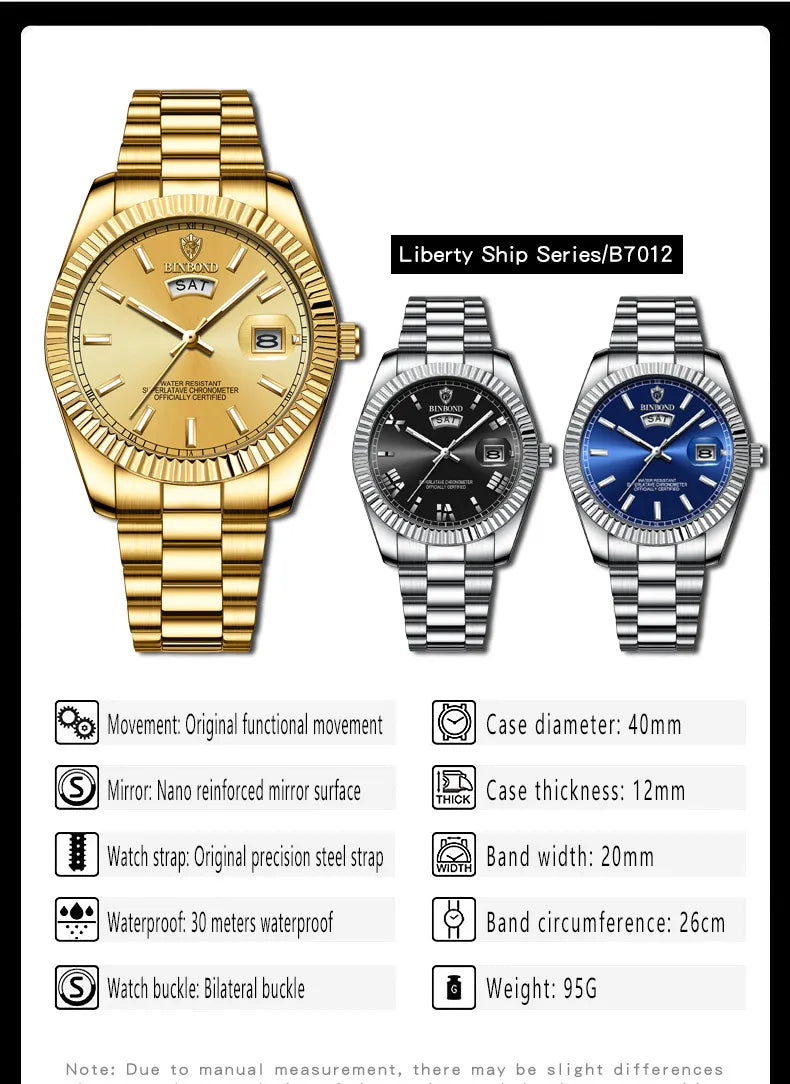 Steel Belt Waterproof Double Calendar Luminous Watch WEM Support (www.WEM.support)