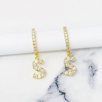 Crystal Initial Drop Earrings WEM Support (www.WEM.support)