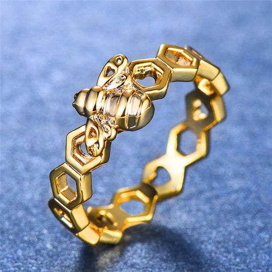 Gold and Rose Gold Colored Honeycomb Ring with Bee Accent WEM Support (www.WEM.support)