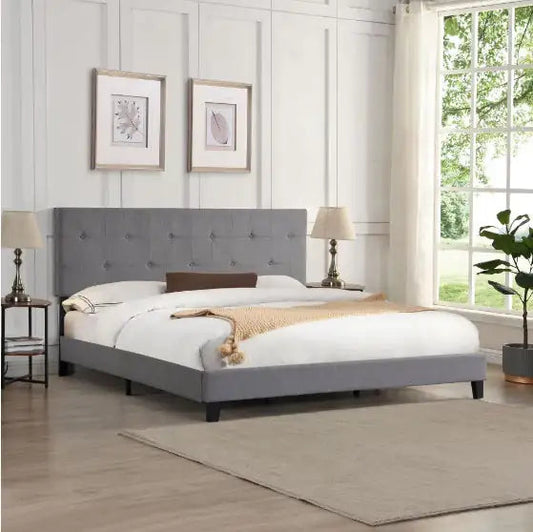 The Bed Frame With An Oversized Fabric Platform Is Easy To Assemble And Is Grey WEM Support (www.WEM.support)