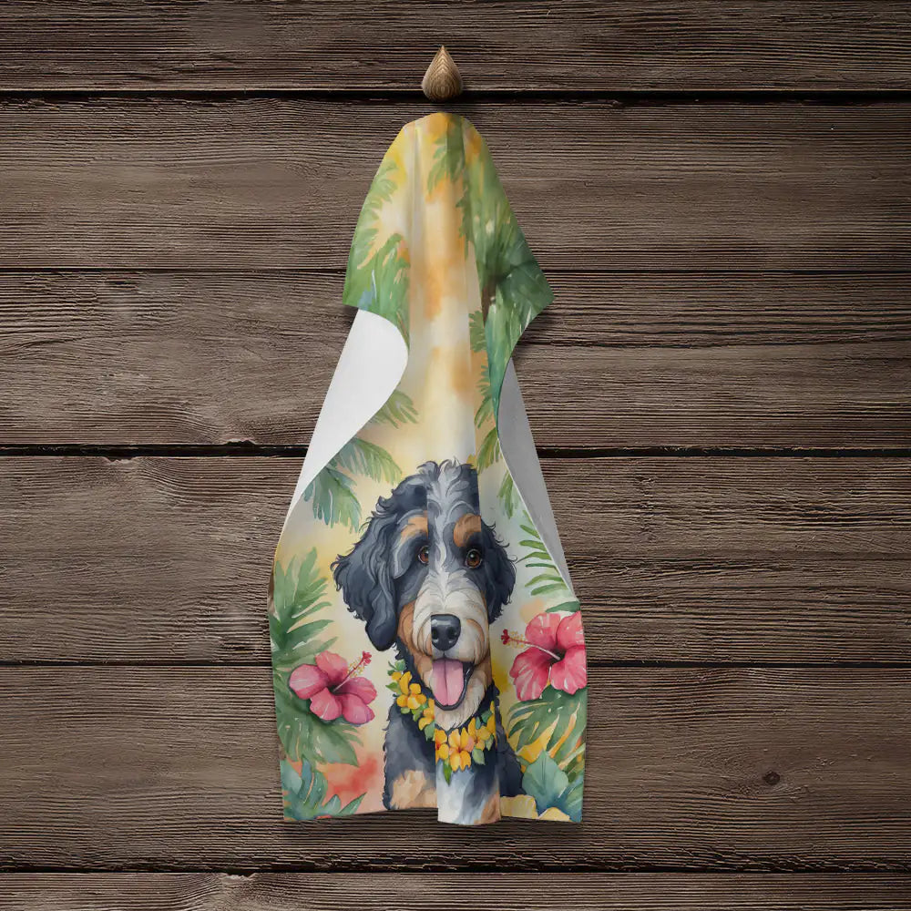 Bernedoodle Luau Kitchen Towel WEM Support (www.WEM.support)