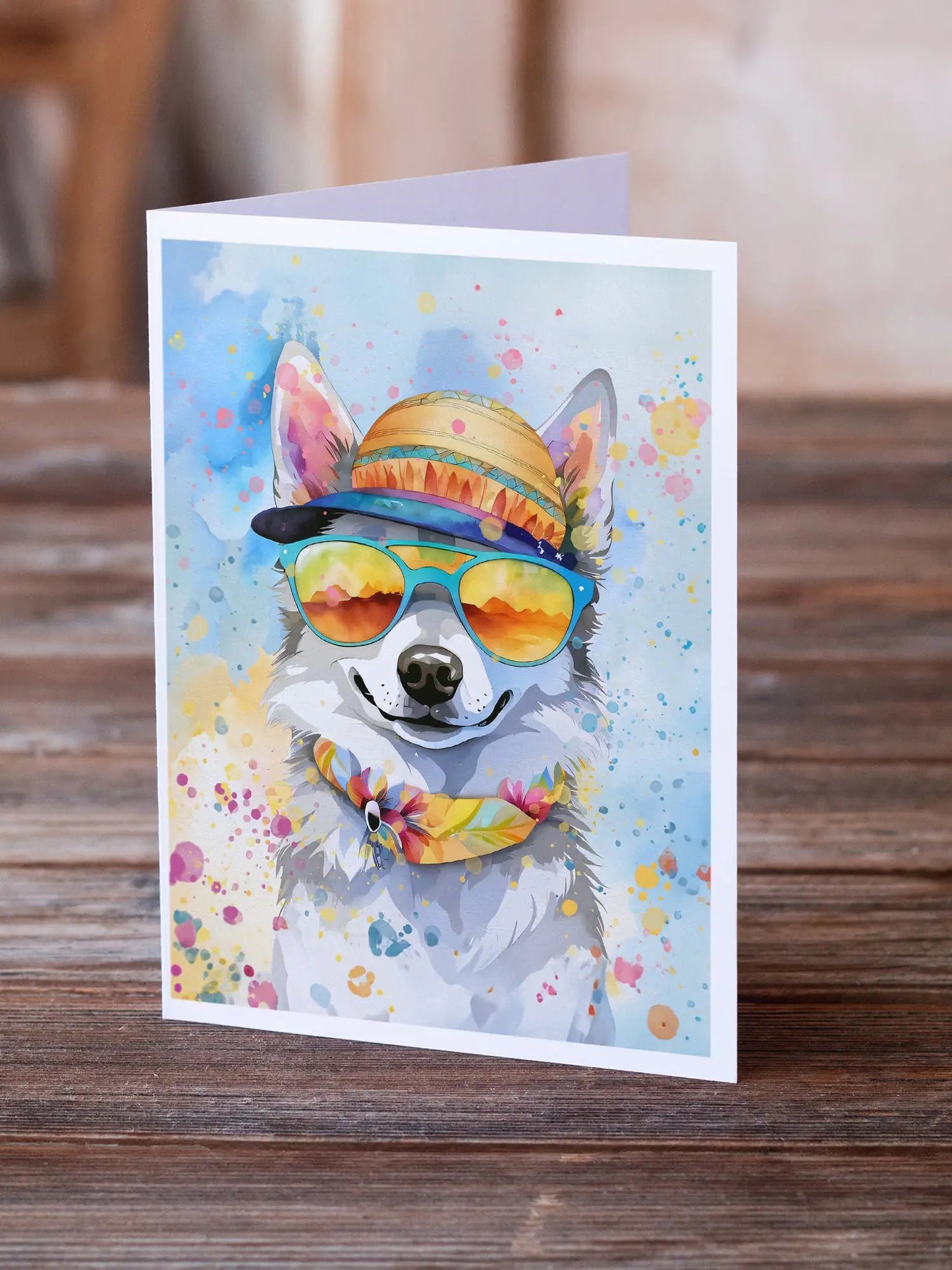 Alaskan Klee Kai Hippie Dawg Greeting Cards Pack of 8 WEM Support (www.WEM.support)
