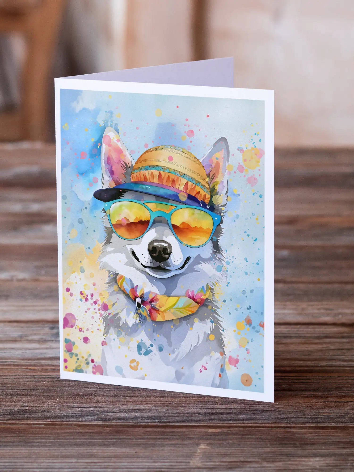 Alaskan Klee Kai Hippie Dawg Greeting Cards Pack of 8 WEM Support (www.WEM.support)