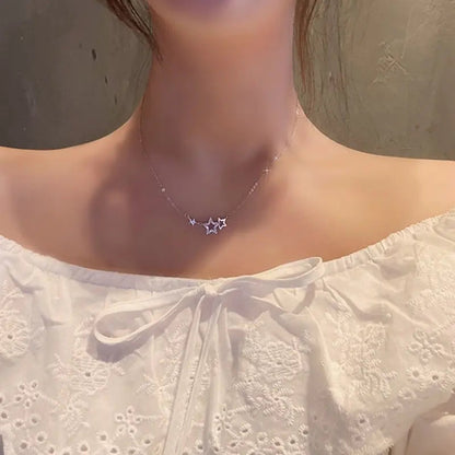 CIAXY Silver Color Inlaid Zircon Star Necklaces WEM Support (www.WEM.support)