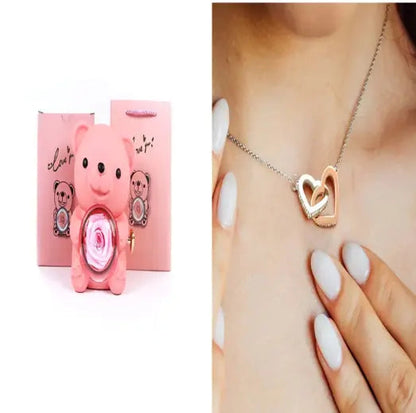 Rose Teddy Bear with Ring and Necklace WEM Support (www.WEM.support)