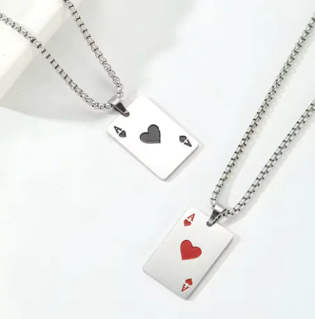 Stainless Steel Poker Card Necklace WEM Support (www.WEM.support)