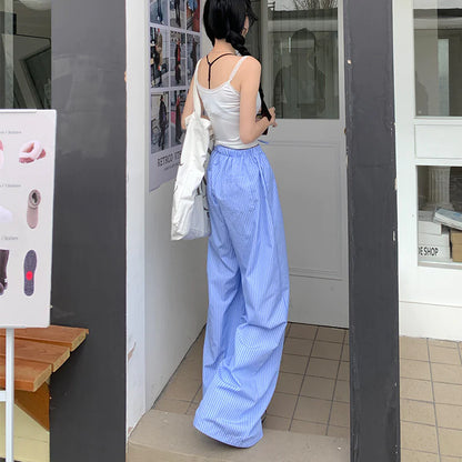 Blue Striped High-Waist Pants