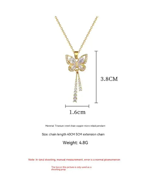 Butterfly Tassel Full Diamond Necklace WEM Support (www.WEM.support)