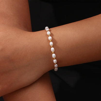 18k Stainless Steel Freshwater Pearl Drawstring Bracelet