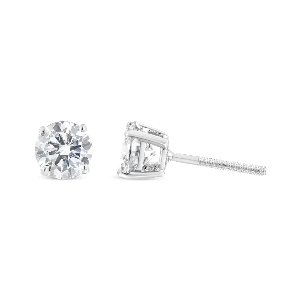 18K White Gold 1-1/2 Cttw Round Brilliant-Cut Diamond Classic 4-Prong Stud Earrings with Screw Backs (G-H Color, VS1-VS2 Clarity) WEM Support (www.WEM.support)