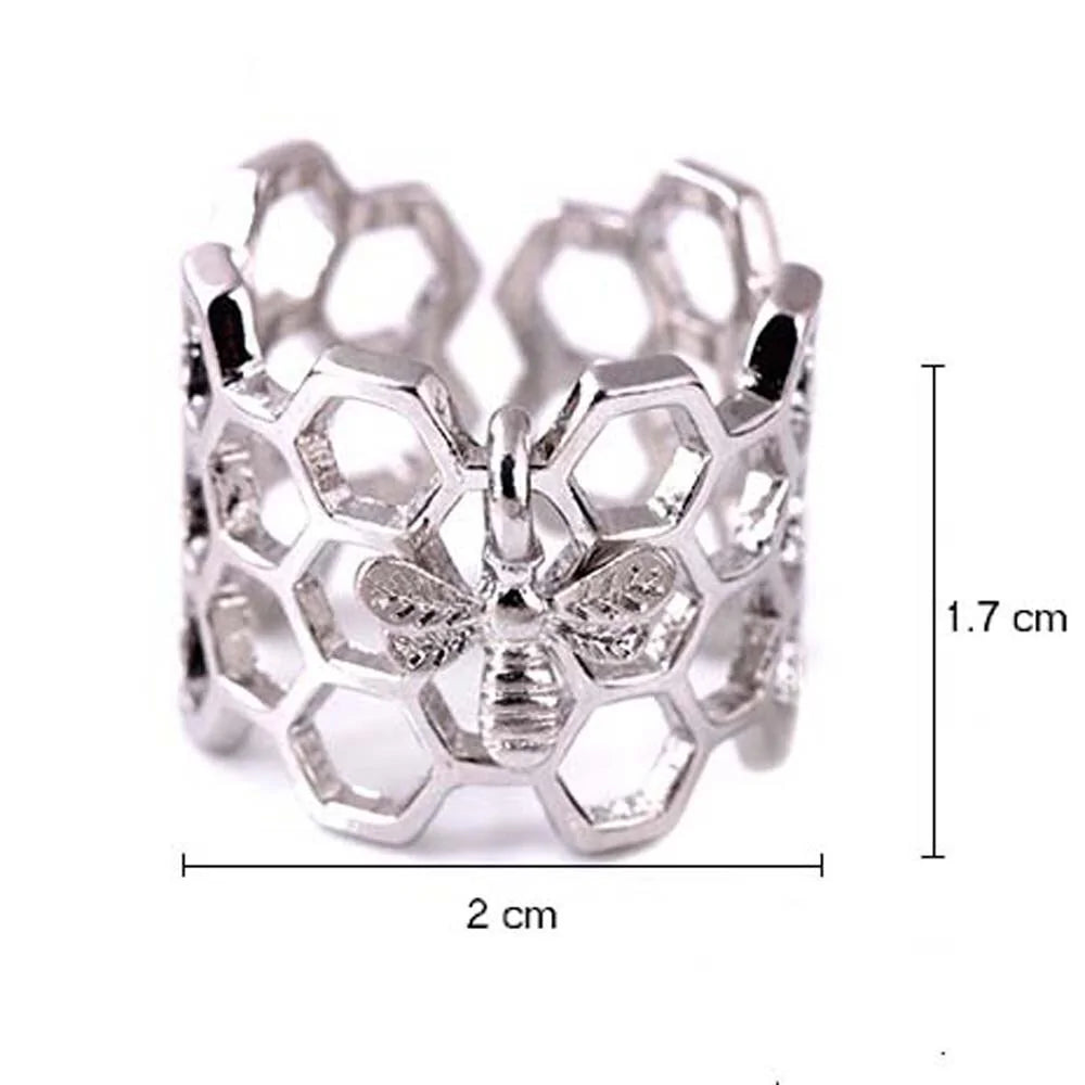 Thick Adjustable Honeycomb Ring with Bee Hanging WEM Support (www.WEM.support)