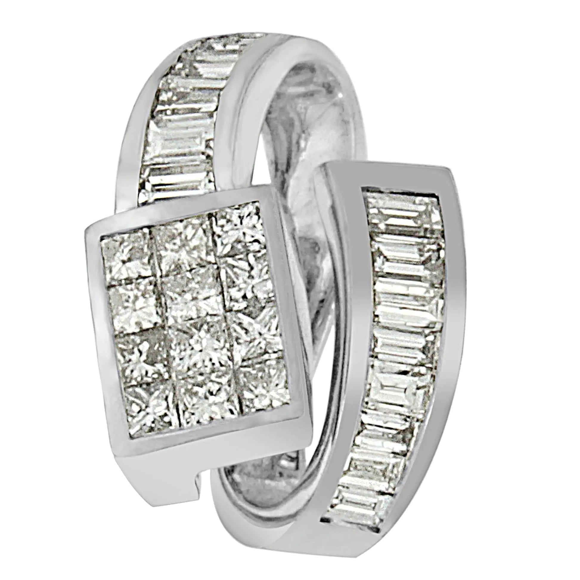 14K White Gold 2 cttw Princess and Baguette Cut Diamond Double Loop Pendant Necklace (G-H, VS1-VS2) WEM Support (www.WEM.support)