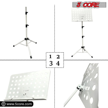 5Core Music Stand For Sheet Music Portable Tripod Adjustable Folding Note Holder WHITE WEM Support (www.WEM.support)