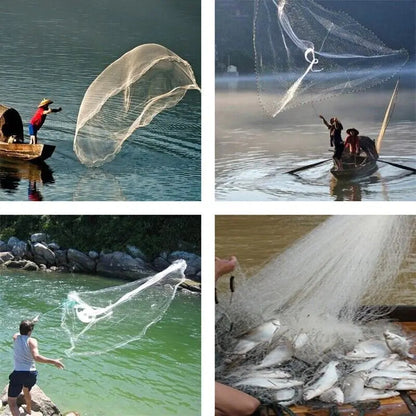 6/8/10/12/16FT Fishing Cast Net Bait Easy Throw Hand Cast Strong Nylon Mesh USA WEM Support (www.WEM.support)