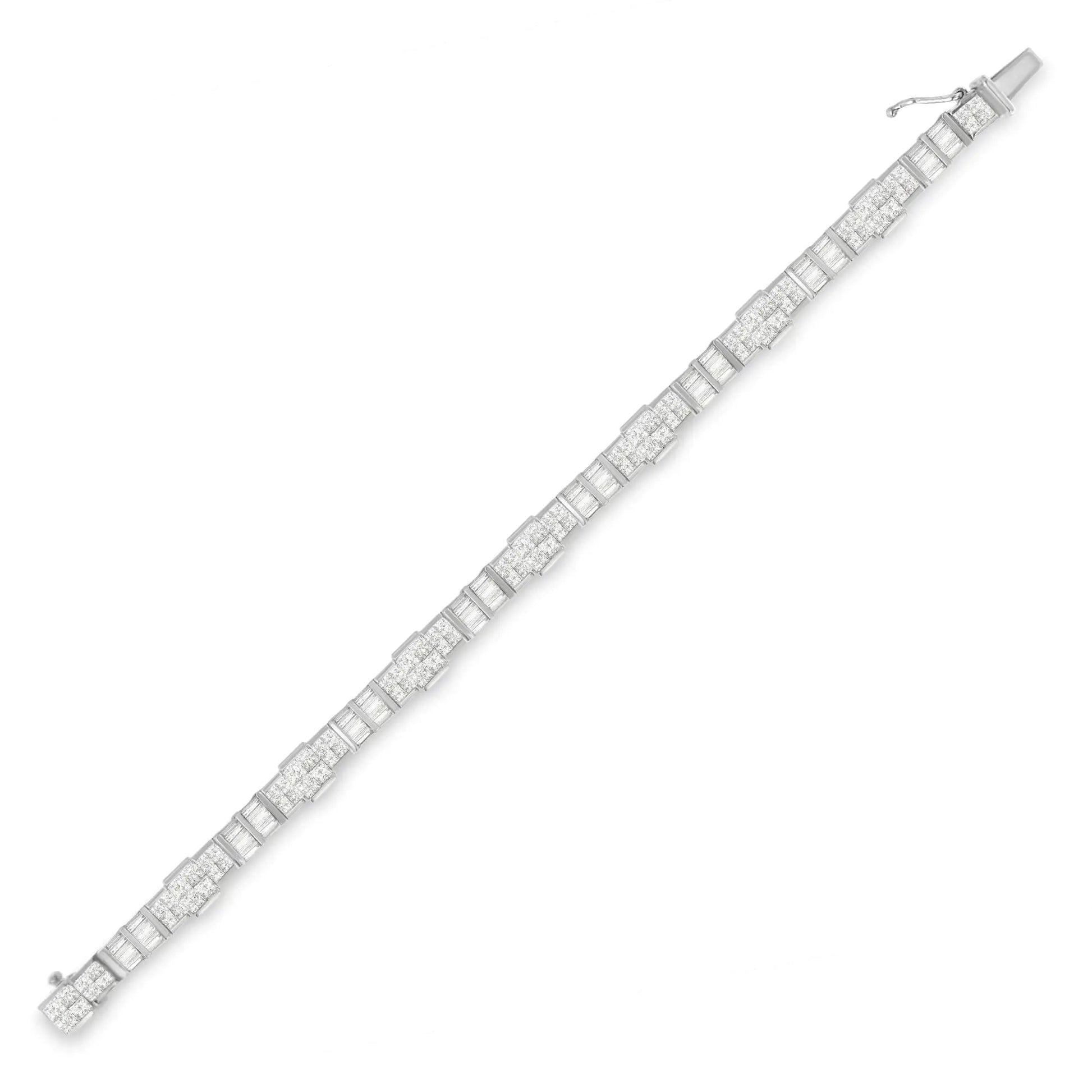 14K White Gold Princess and Baguette Cut Diamond Mixed Link Bracelet (8 3/4 cttw, G-H Color, VS2-SI1 Clarity) WEM Support (www.WEM.support)