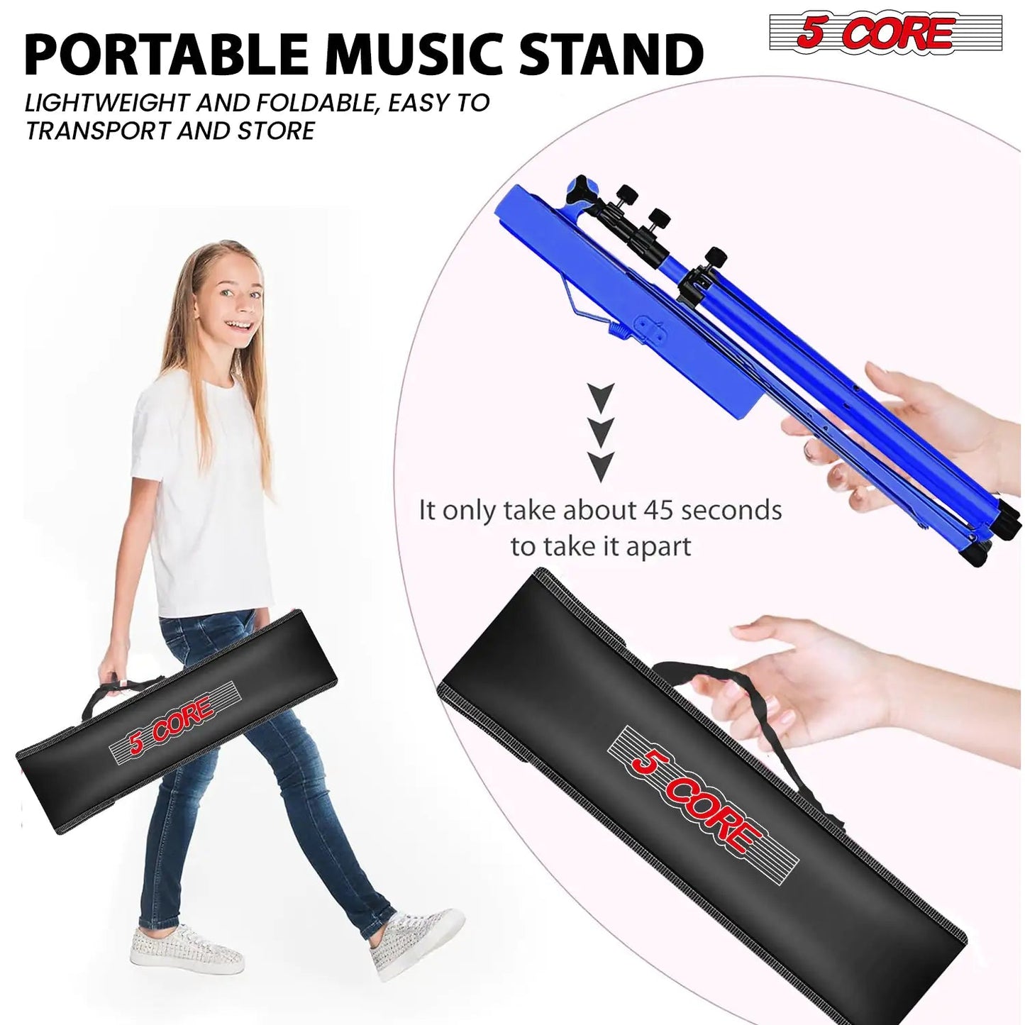 Suporte de Música 5Core para Partituras Portátil Tripé Ajustável Dobrável Porta-Notas AZUL WEM Support (www.WEM.support)