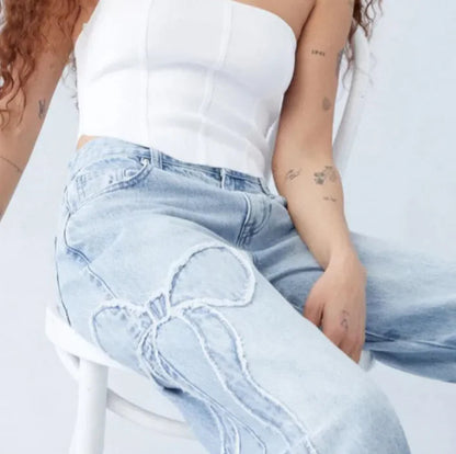 Embroidered Side Frayed Butterfly Trousers WEM Support (www.WEM.support)