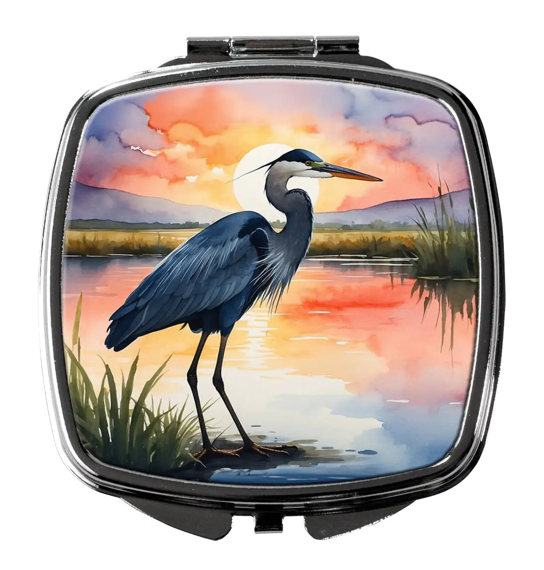 Blue Heron Setting Sun Compact Mirror WEM Support (www.WEM.support)