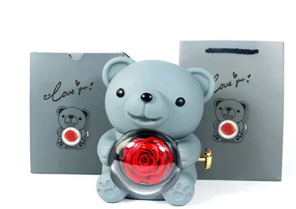 Eternal Rose Teddy Bear Jewelry Box & Necklace WEM Support (www.WEM.support)