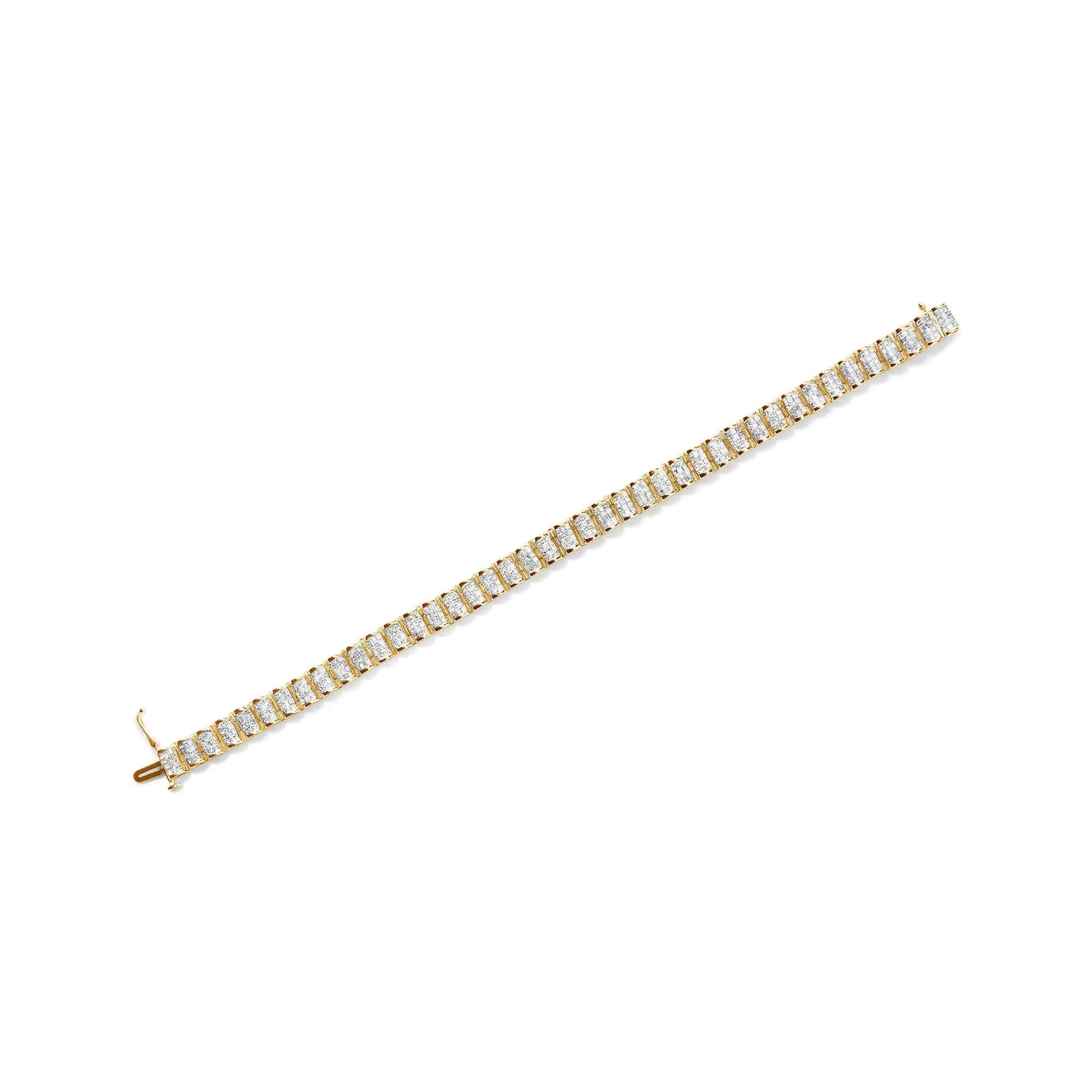 14K Gold 5.00 Cttw Square Princess Cut White Diamond Rectangular Invisible Set Link Tennis Bracelet (H-I Color, SI2-I1 Clarity) - 7.25” Inches WEM Support (www.WEM.support)