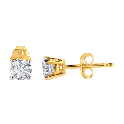 AGS Certified 0.40 Cttw Round Brilliant-Cut Diamond 14K Yellow Gold Classic 4-Prong Solitaire Stud Earrings (L-M Color, I1-I2 Clarity) WEM Support (www.WEM.support)