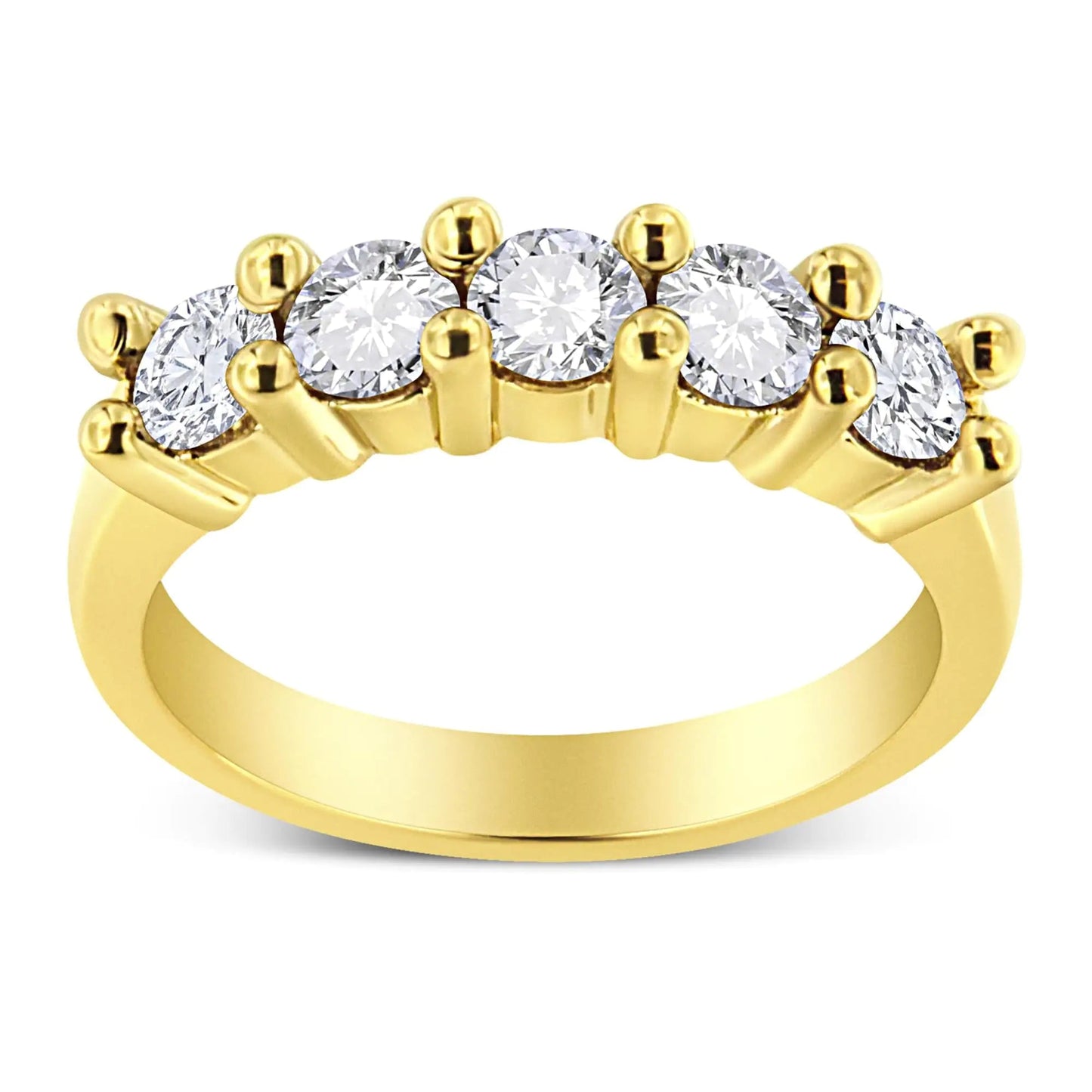 Anel de Banda com 5 Pedras de Diamante em Prata Esterlina .925 Banhada a Ouro Amarelo 14K com 1.0 Cttw de Diamantes Redondos em Compartilhamento de Garras (Cor J-K, Clareza I1-I2) WEM Support (www.WEM.support)