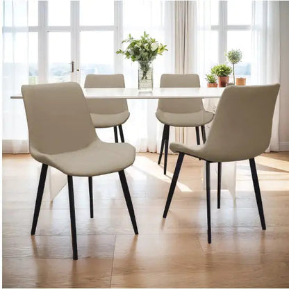 Tan PU Leather Dining Chair With Metal Legs, Modern Upholstered Chair Set Of 4 For Kitchen WEM Support (www.WEM.support)